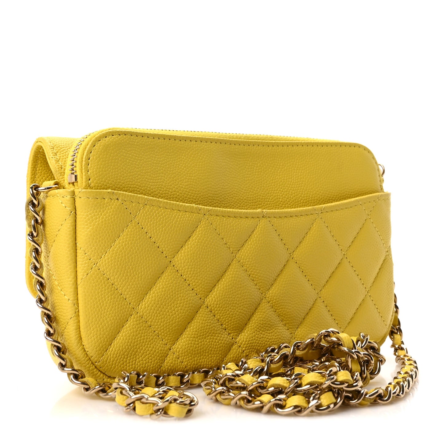 Lambskin Quilted Flap Phone Holder With Chain Yellow