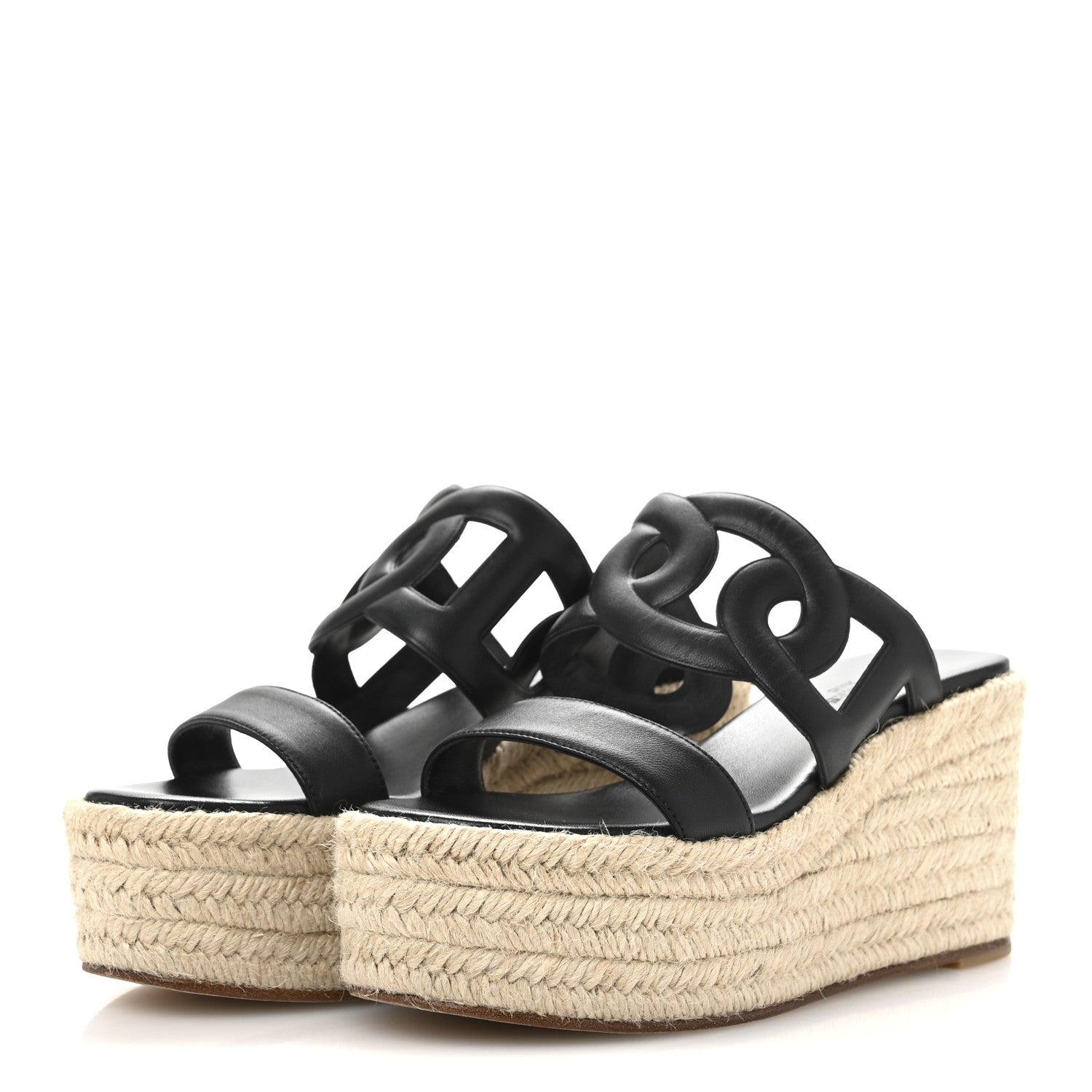 Hermes Nappa Ithea Espadrille Wedge Sandals 35 Black 4 of 11