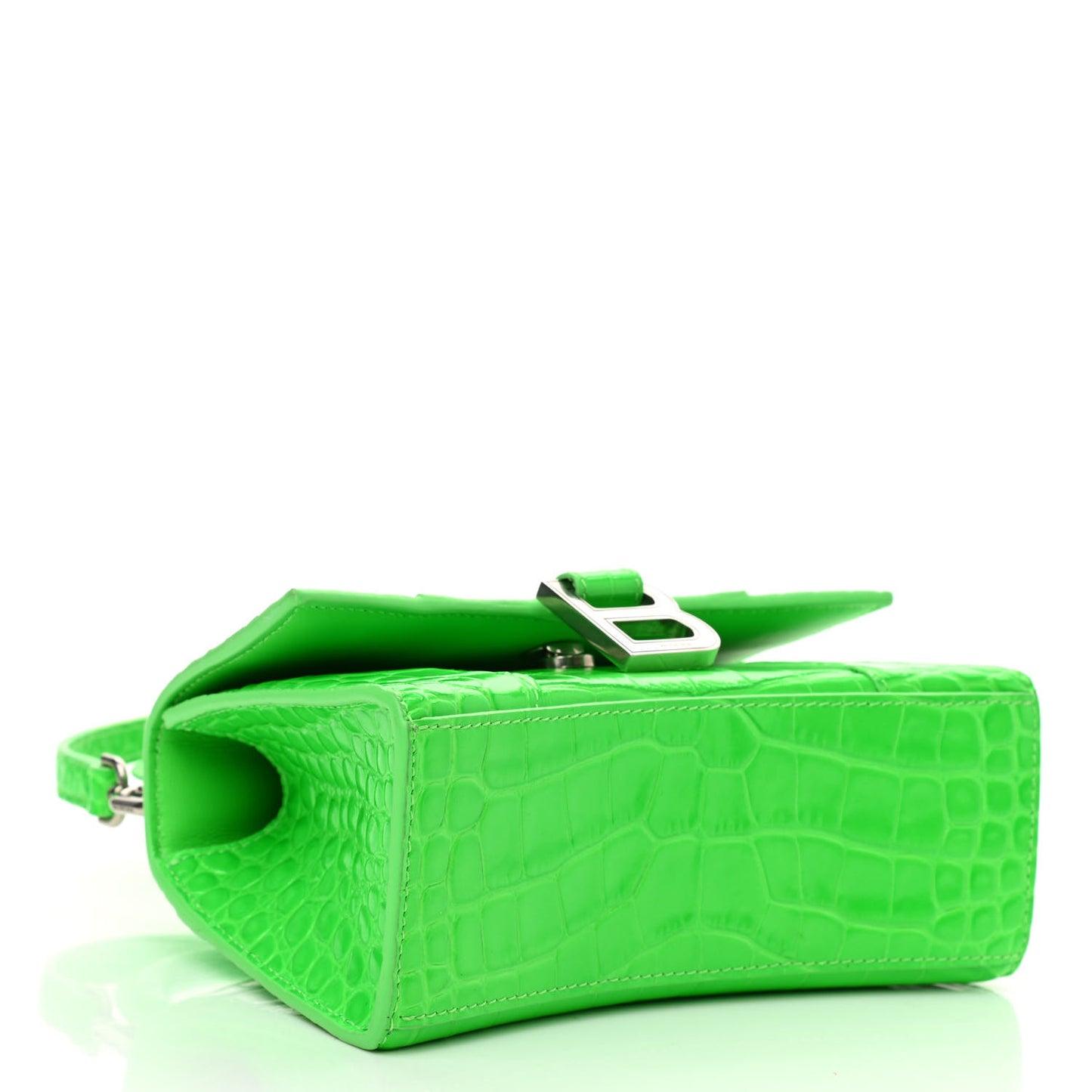 Shiny Calfskin Crocodile Embossed Hourglass Top Handle Bag XS Fluo Green