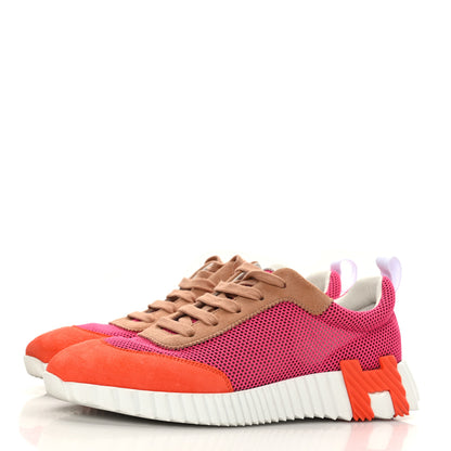 Hermes Air Mesh Suede Goatskin Bouncing Sneakers 38.5 Rose Multicolor 3 of 9
