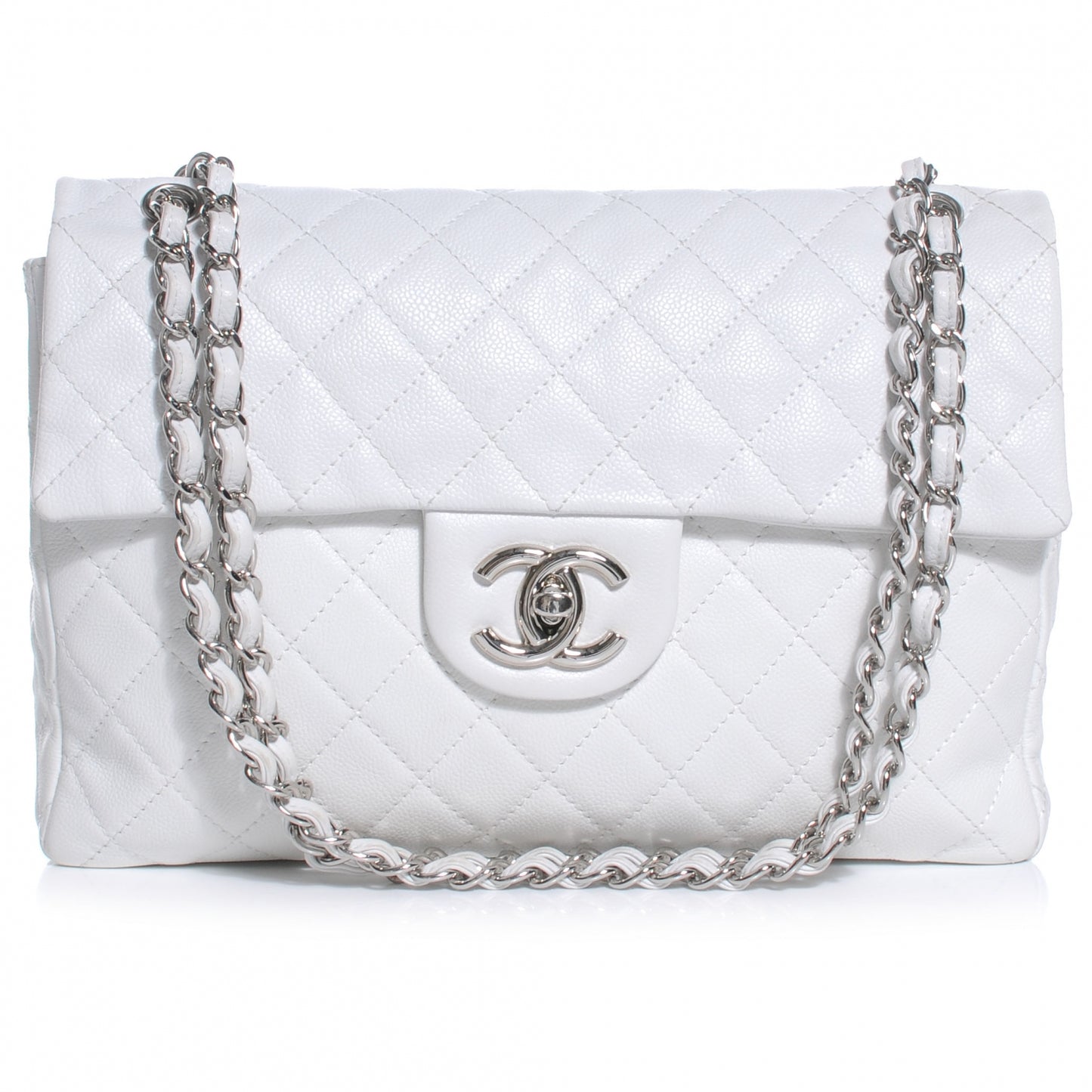 Washed Caviar Maxi Single Flap White