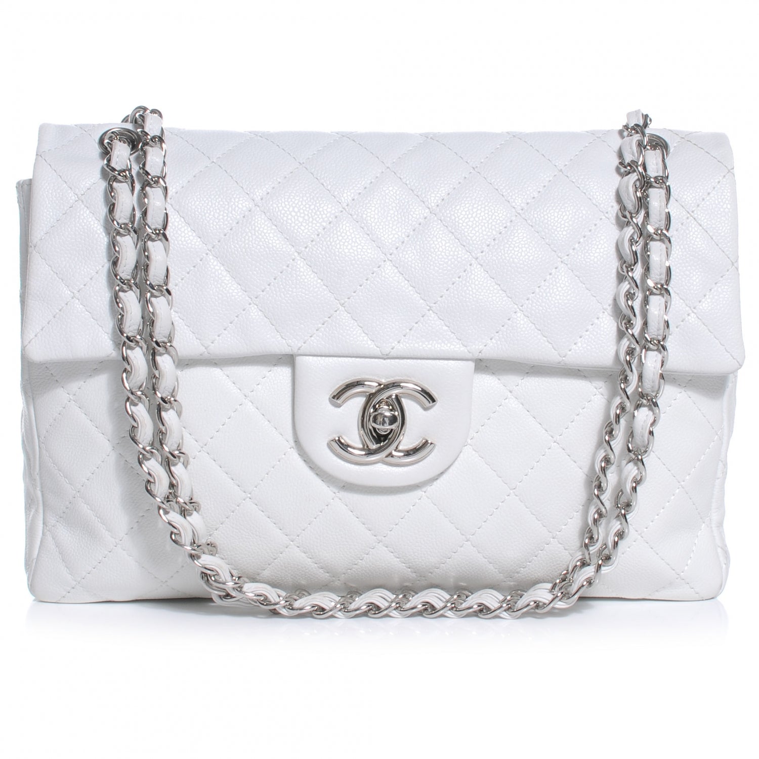 Chanel Washed Caviar Maxi Single Flap White 1 of 8