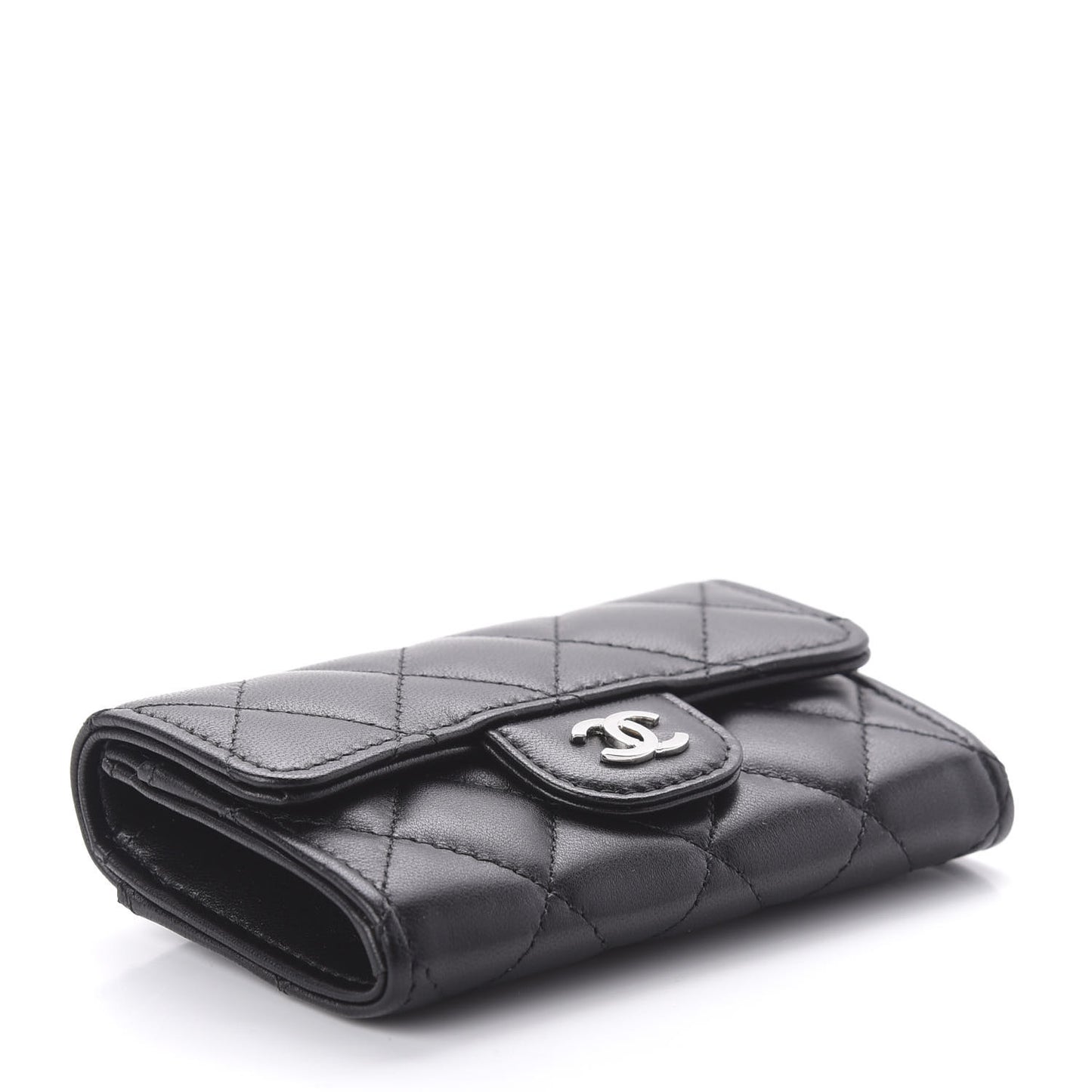 Lambskin Quilted Flap Card Holder Black