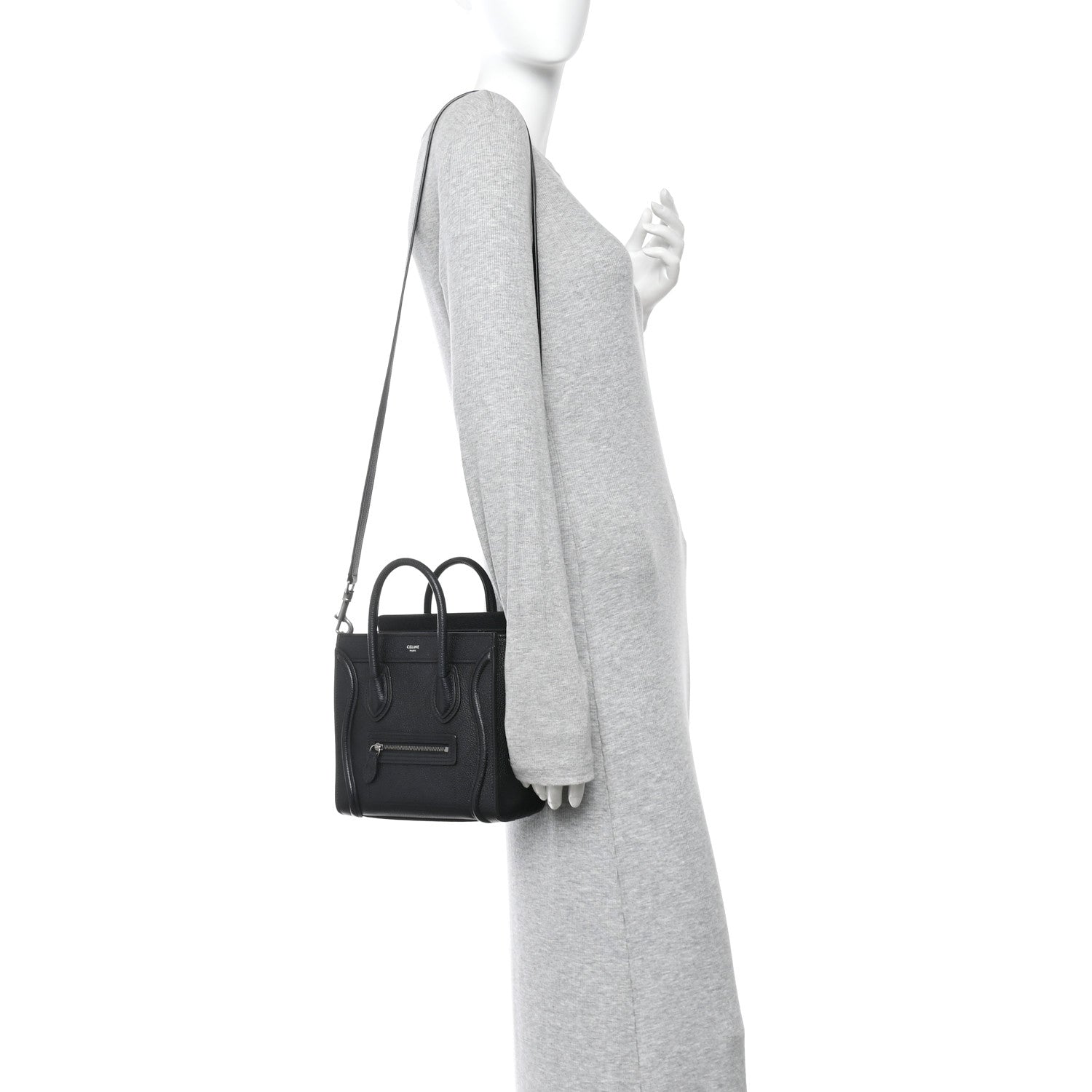 Celine Drummed Calfskin Nano Luggage Black 2 of 14