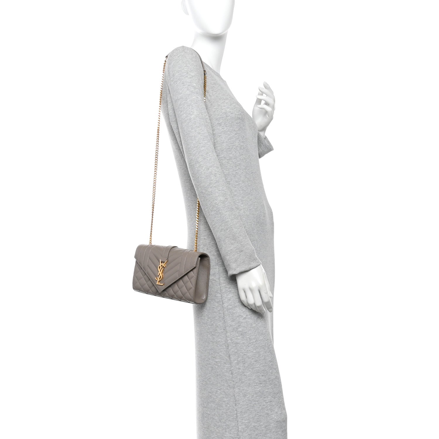 Saint Laurent Grain De Poudre Textured Mixed Matelasse Triquilt Small Monogram Satchel Greyish Brown Greyish Brown 2 of 10