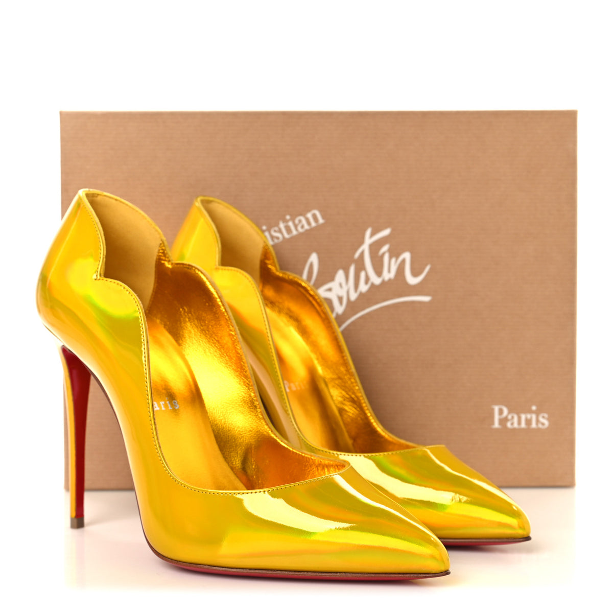 Christian Louboutin Metallic Patent Hot Chick 100 Pumps 38 Yellow 9 of 9