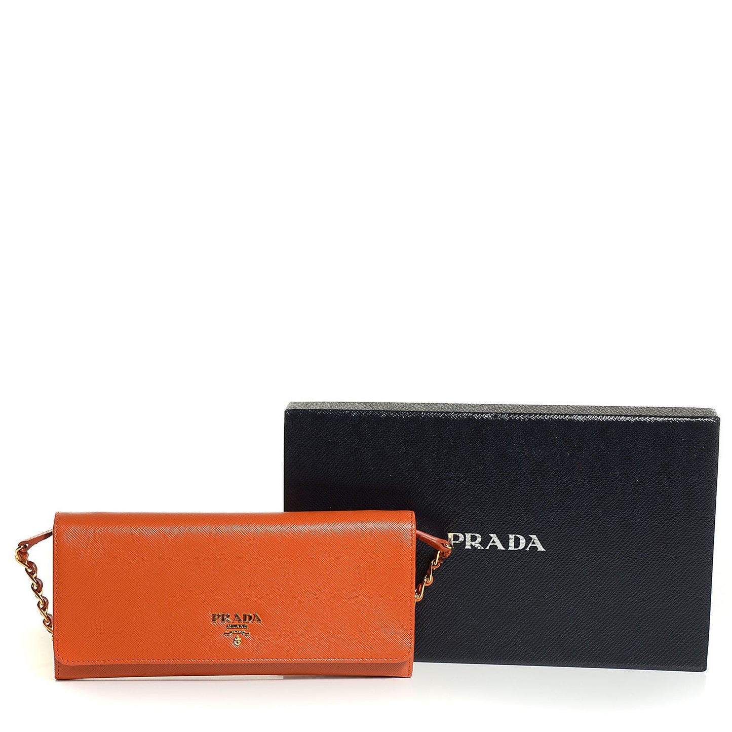 Saffiano Metal Oro Chain Wallet Papaya