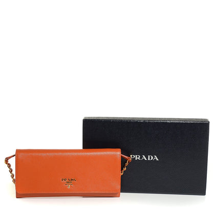 Prada Saffiano Metal Oro Chain Wallet Papaya 4 of 9