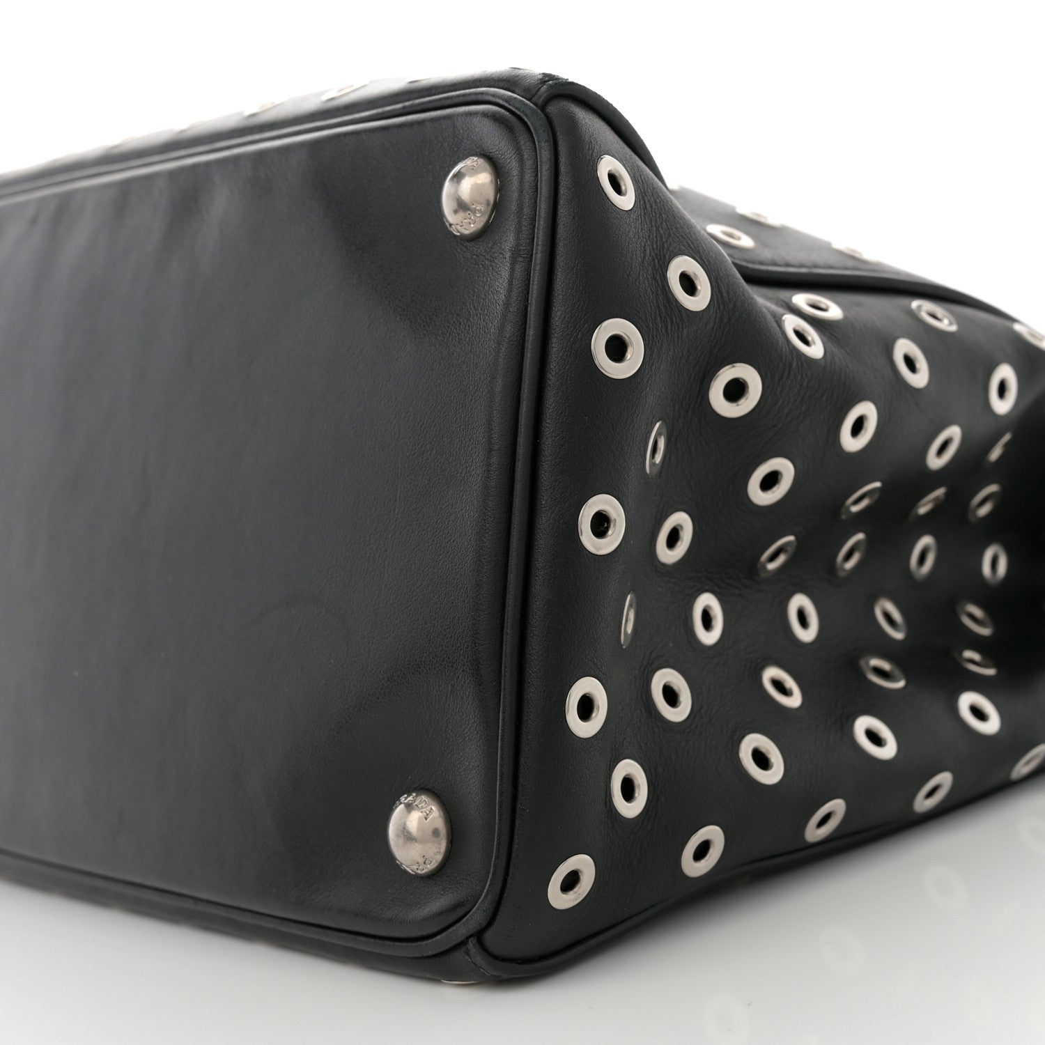 Prada City Calf Grommet Large Double Zip Tote Black 9 of 14