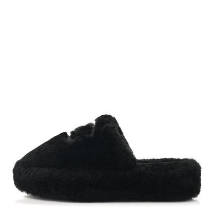 Chanel Shearling CC Flat Mules 39 Black 1 of 16