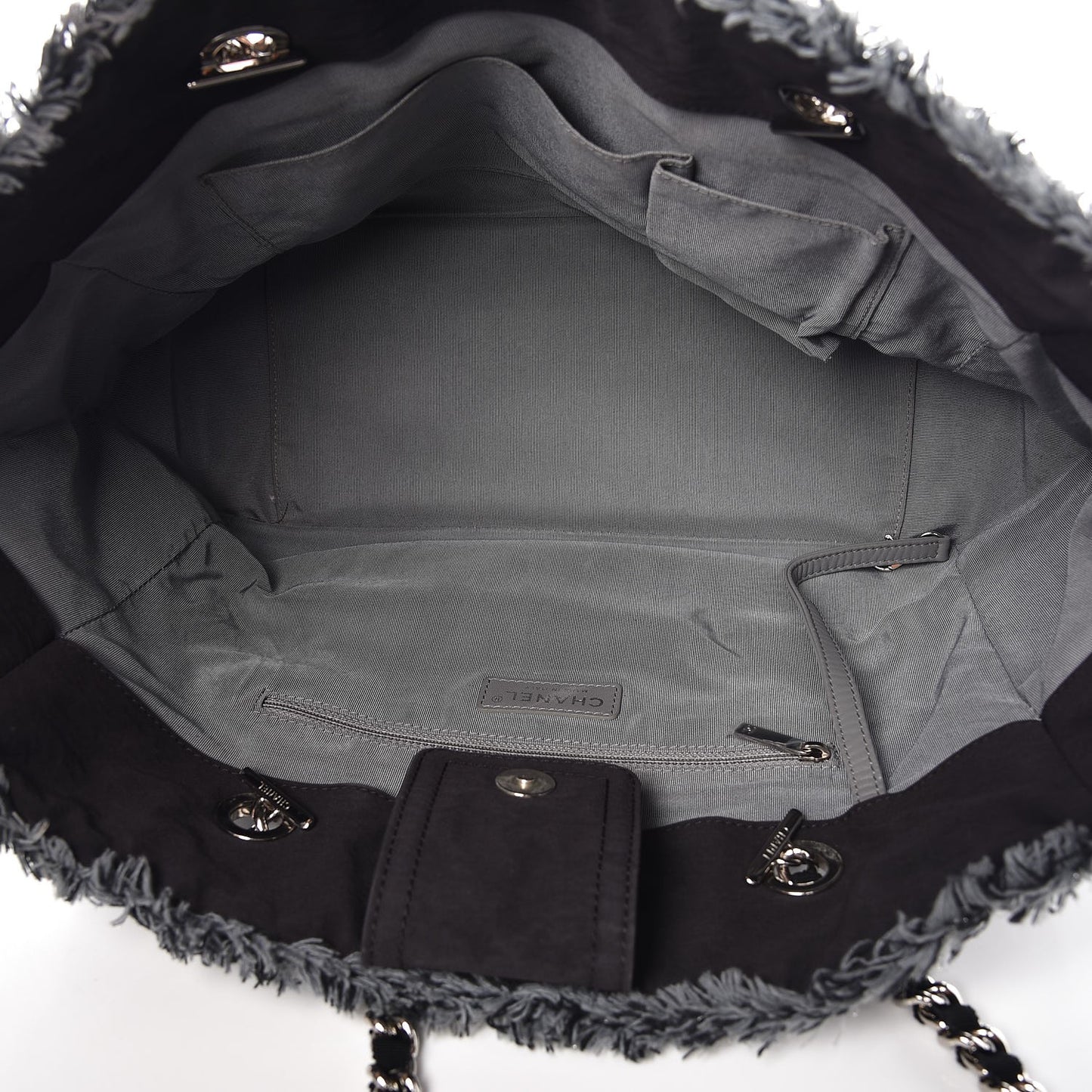 Canvas Stitched Tweed Large Tote Black