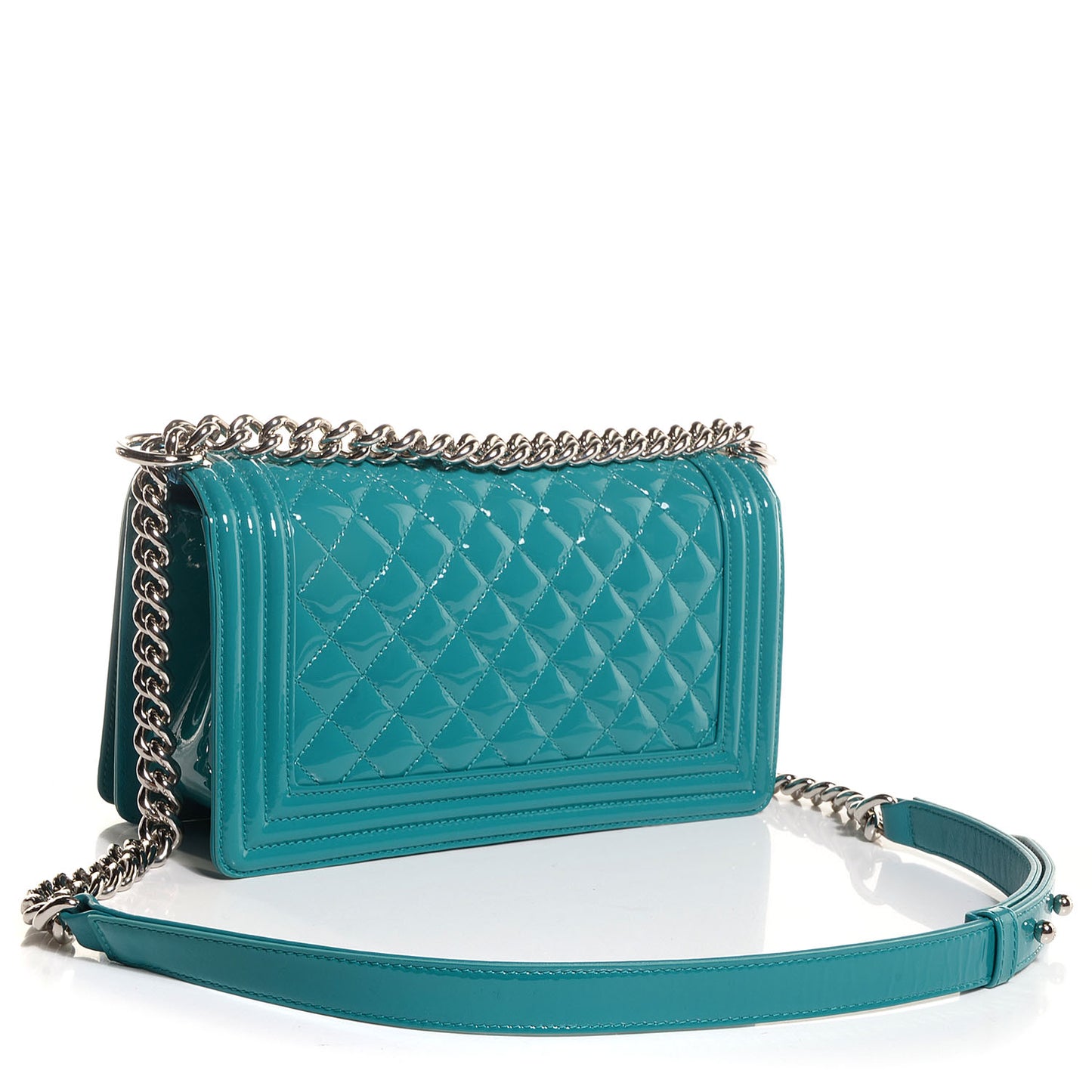 Patent Leather Medium Boy Flap Plexiglass Turquoise