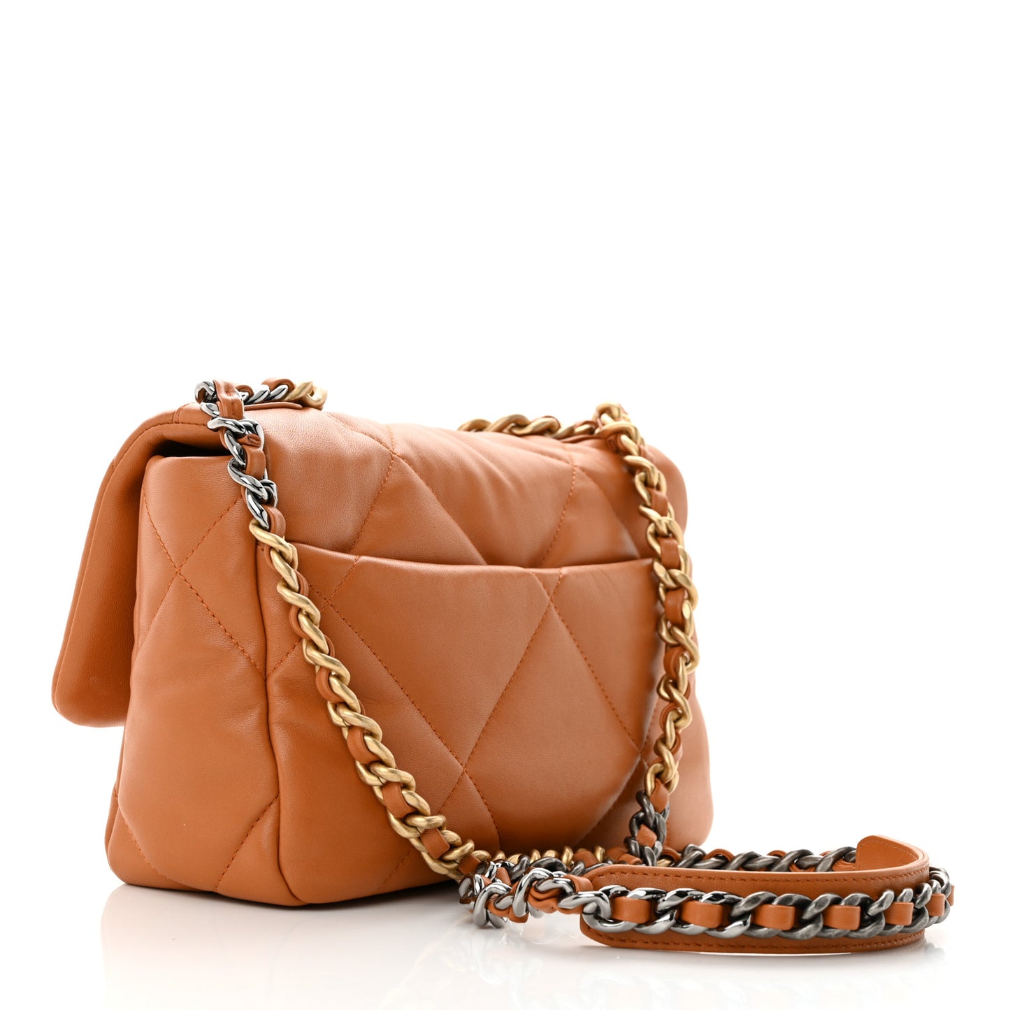 Lambskin Quilted Medium Chanel 19 Flap Light Brown