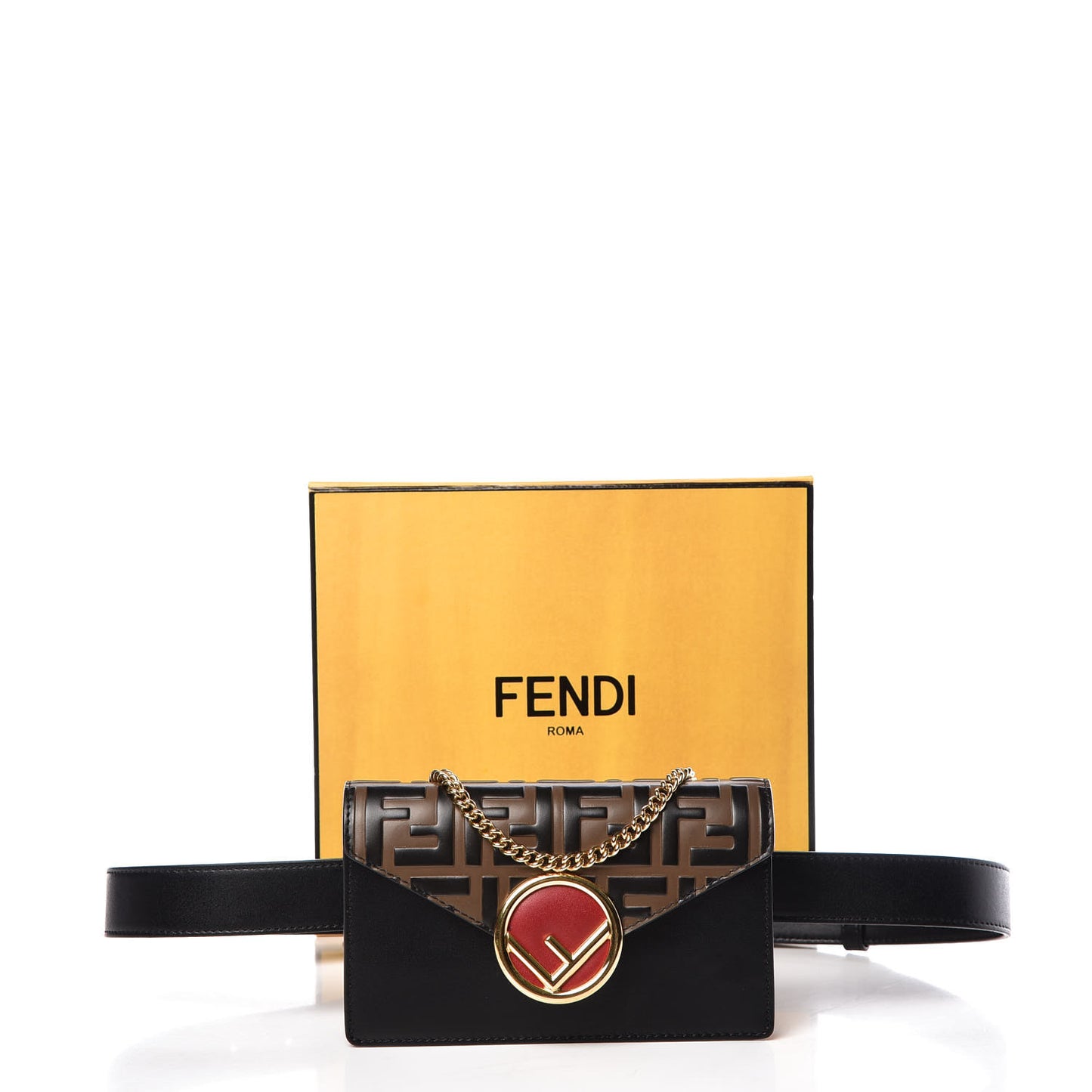Vitello Liberty F is Fendi Bi-Color FF 1974 Embossed Envelope Belt Bag Maya Black