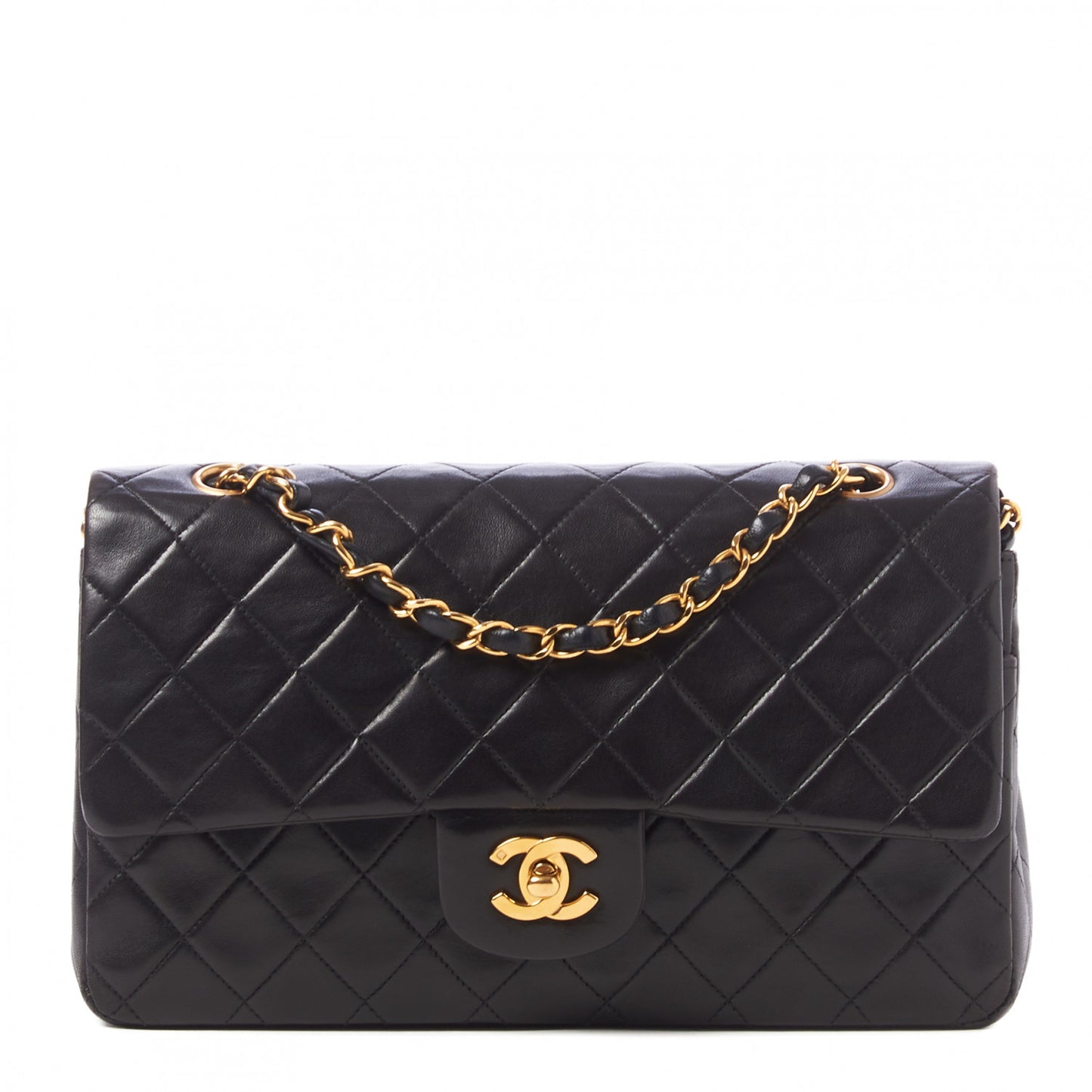 Lambskin Quilted Medium Double Flap Black
