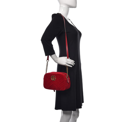 Gucci Velvet Matelasse Small GG Marmont Chain Shoulder Bag Hibiscus Red 2 of 10