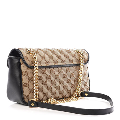 Gucci Monogram Matelasse Diagonal Small GG Marmont Shoulder Bag Beige Black 2 of 9