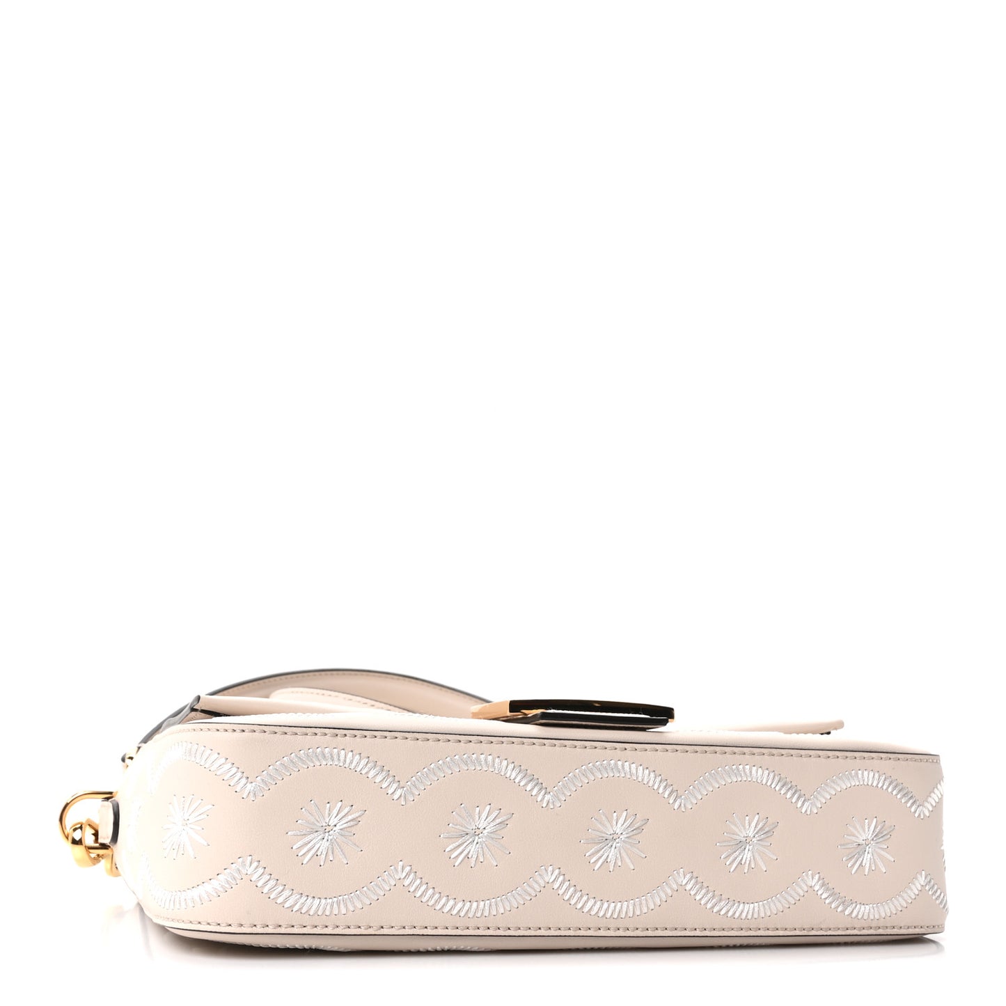 Vitello Seta Nappa Floral Embroidered Baguette Camelia White Ice