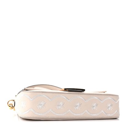 Fendi Vitello Seta Nappa Floral Embroidered Baguette Camelia White Ice 3 of 9