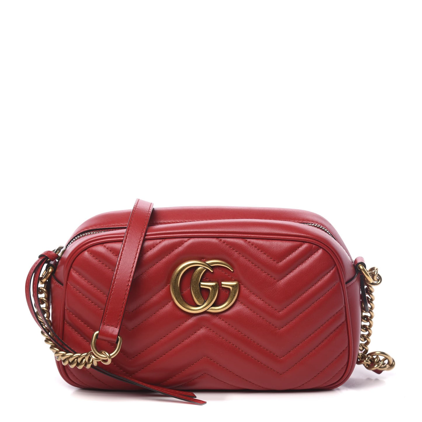 Calfskin Matelasse Small GG Marmont Chain Shoulder Bag Hibiscus Red