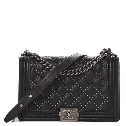 Chanel Crumpled Lambskin Medium Studded Boy Flap Black 1 of 10