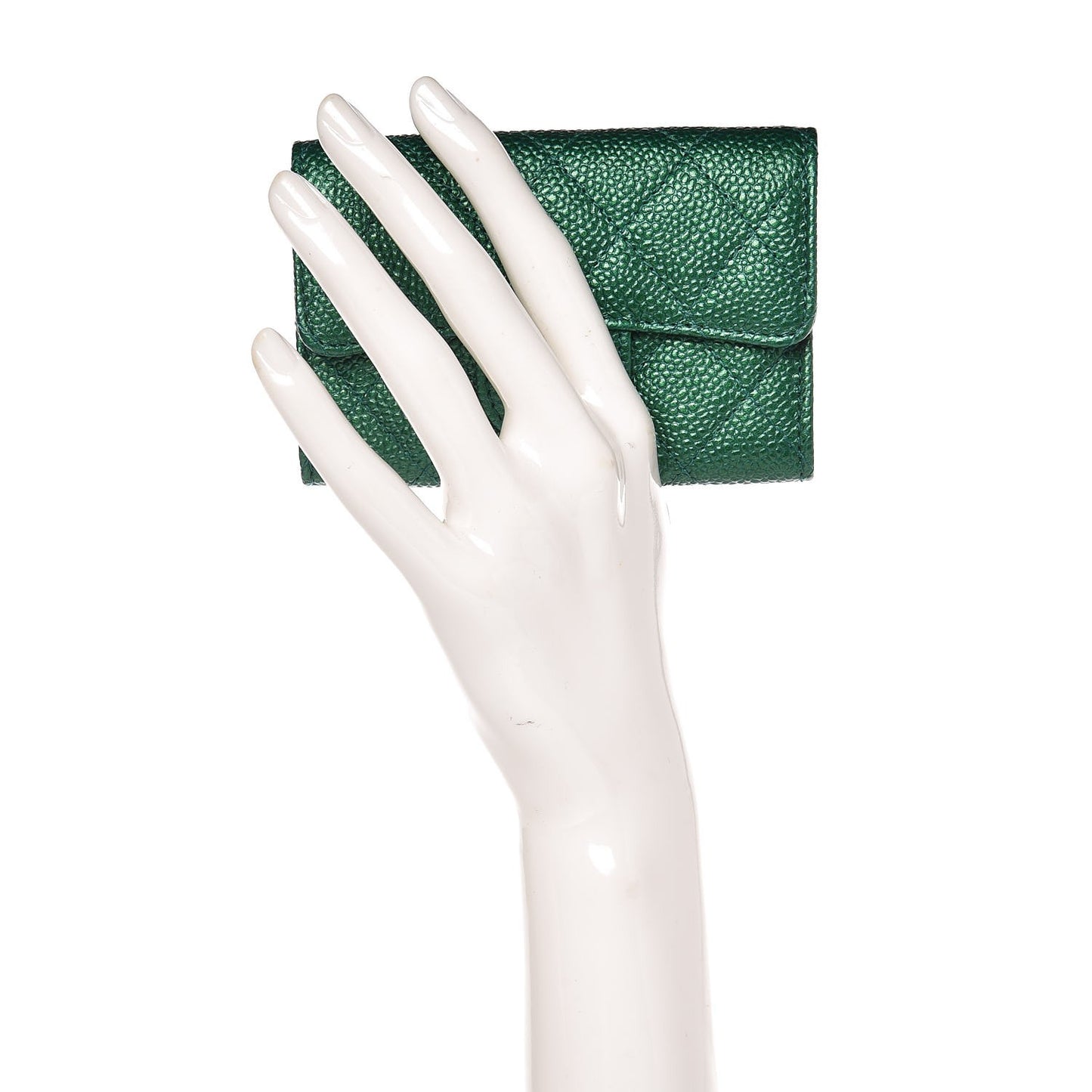 Metallic Caviar Quilted Card Holder Wallet Green