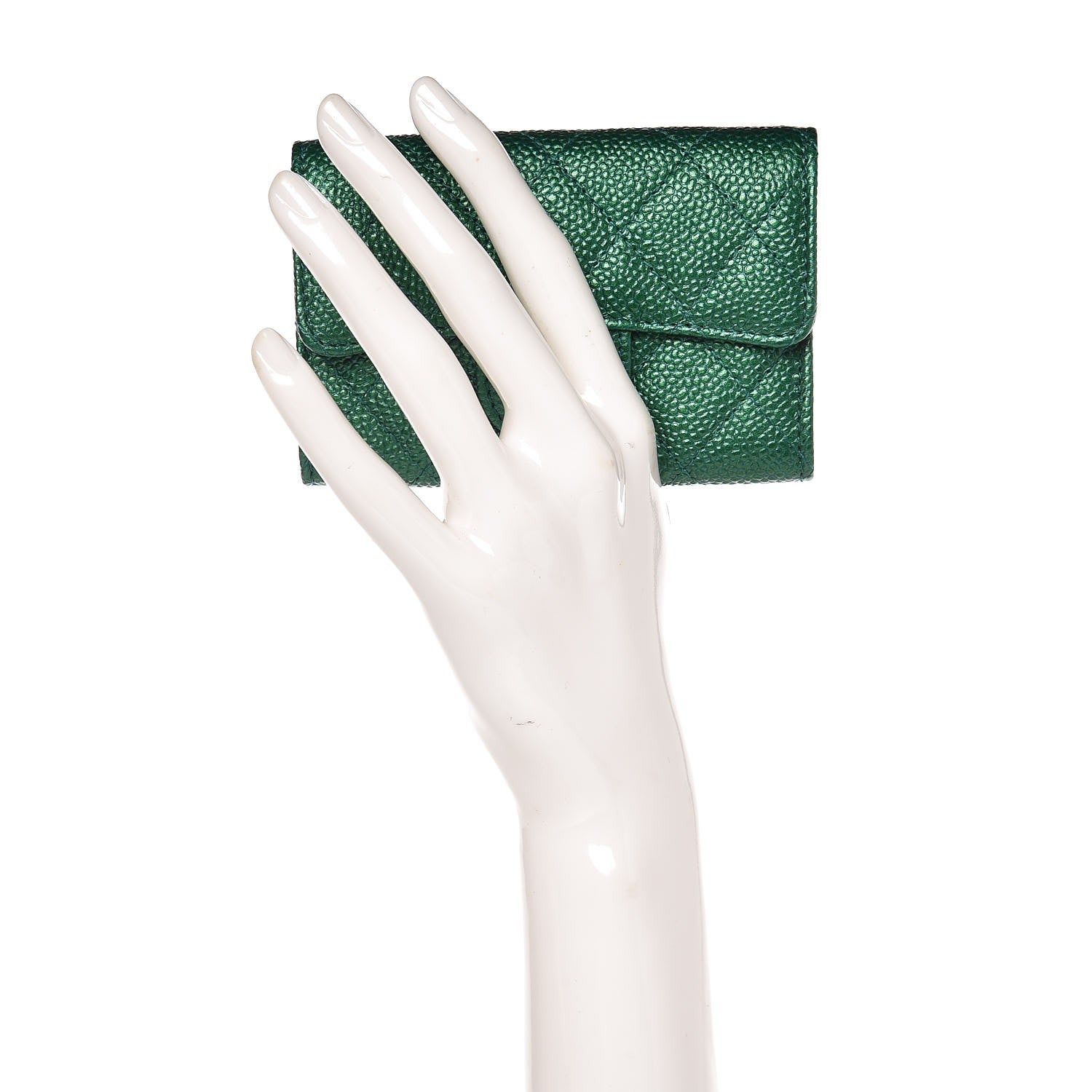 Chanel Metallic Caviar Quilted Card Holder Wallet Green 2 of 9