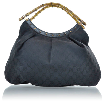 Gucci Monogram Bamboo Handle Shoulder Bag Black 1 of 9