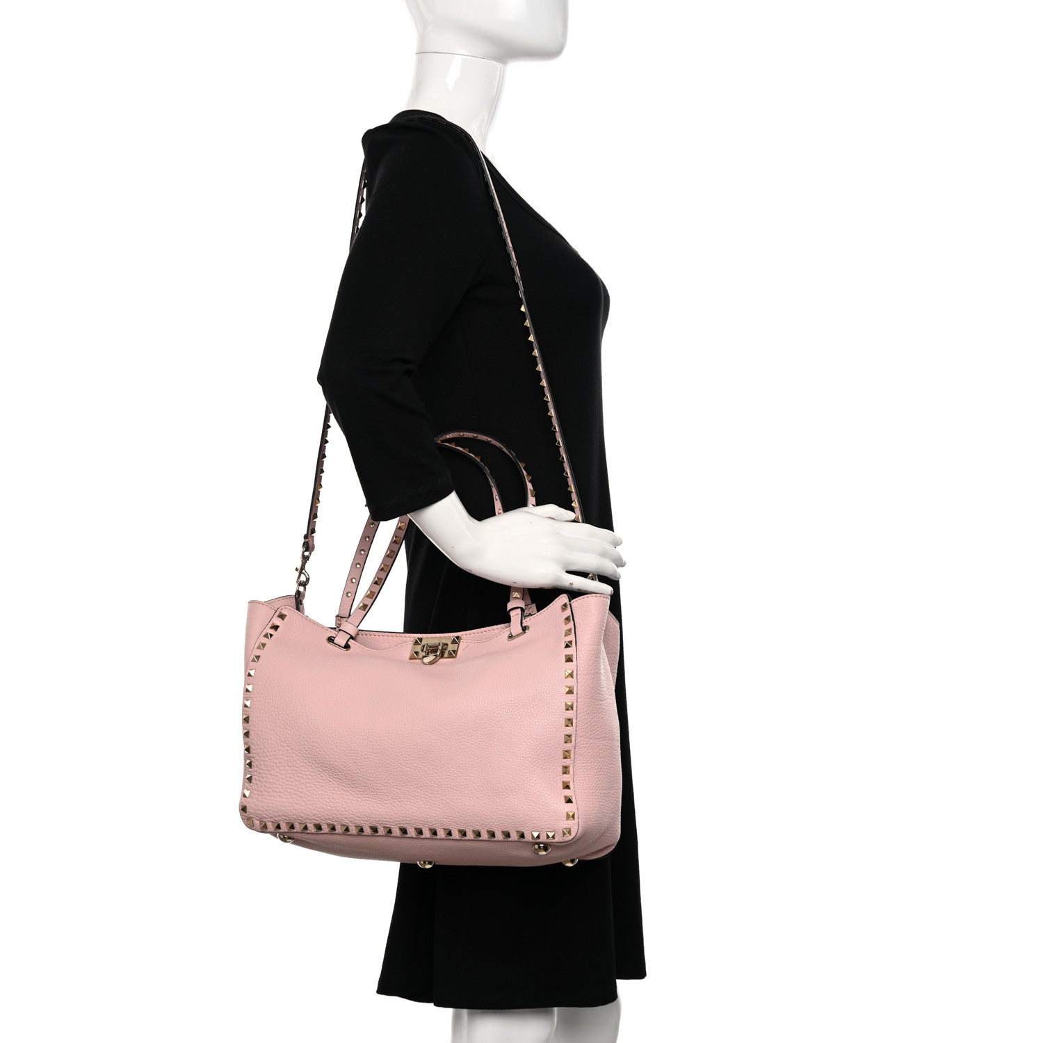 Valentino Garavani Pebbled Calfskin Medium Rockstud Tote Water Rose 2 of 10