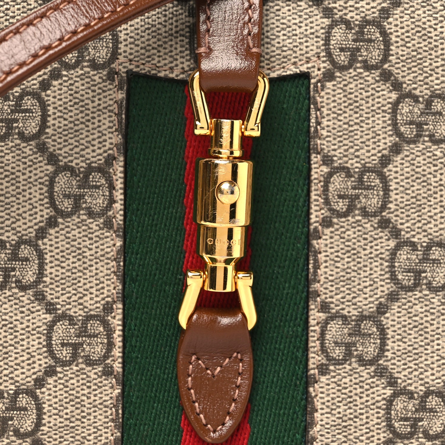 Gucci GG Supreme Monogram Azalea Calfskin Web Mini Jackie 1961 Hobo Beige Ebony Brown Sugar 7 of 9