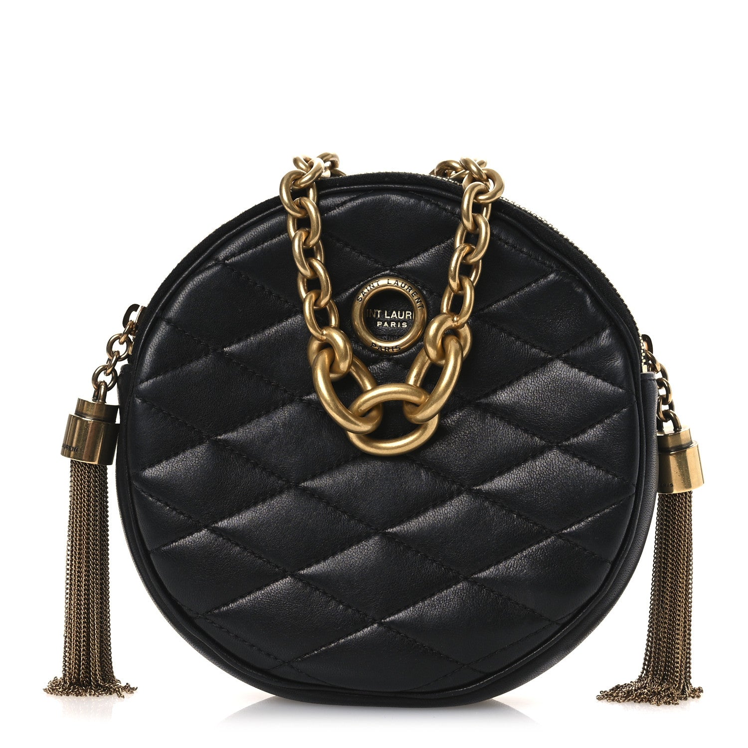Saint Laurent Lambskin Quilted Round Le Maillon Round Tassel Chain Crossbody Bag Black 1 of 11