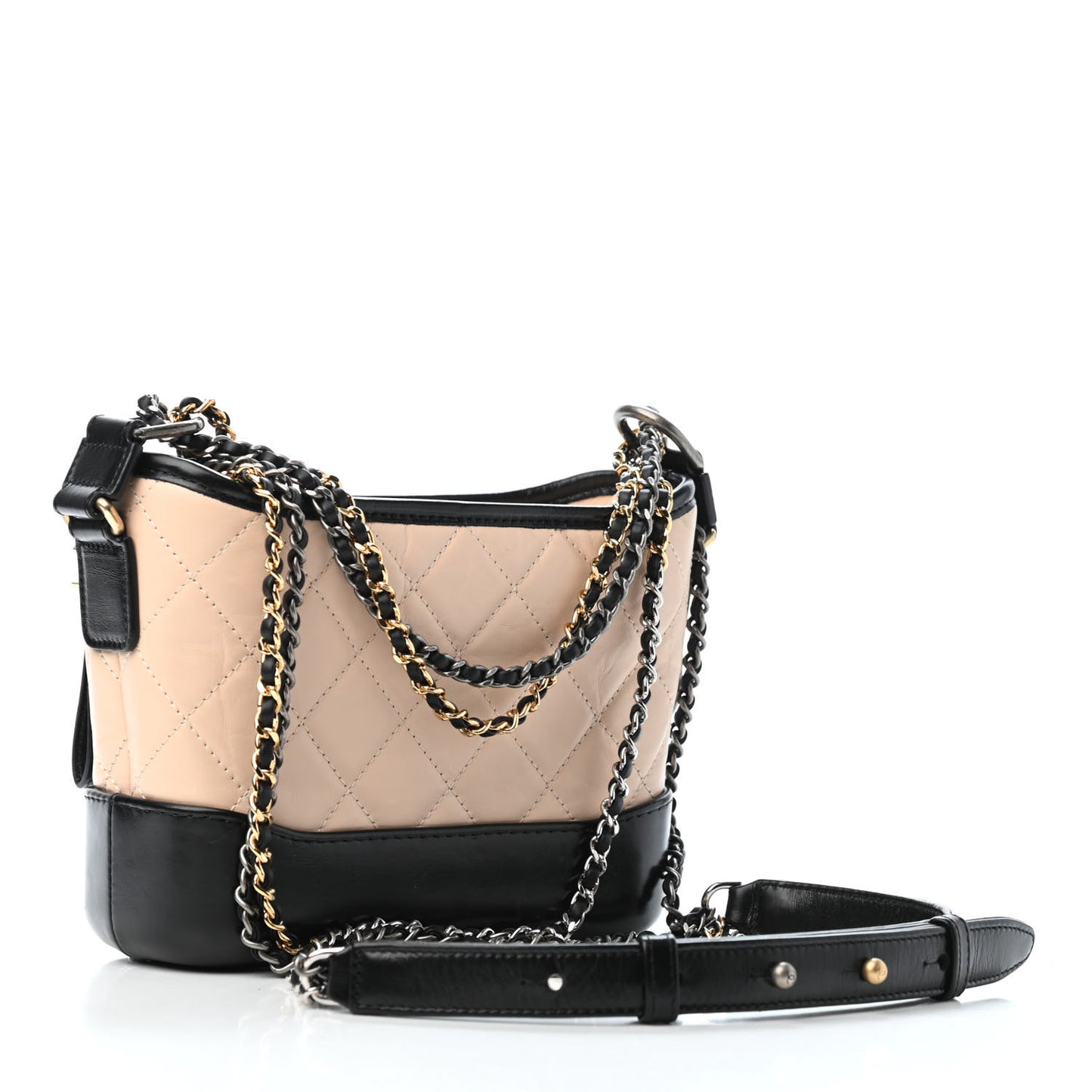 Aged Calfskin Quilted Small Gabrielle Hobo Beige Black