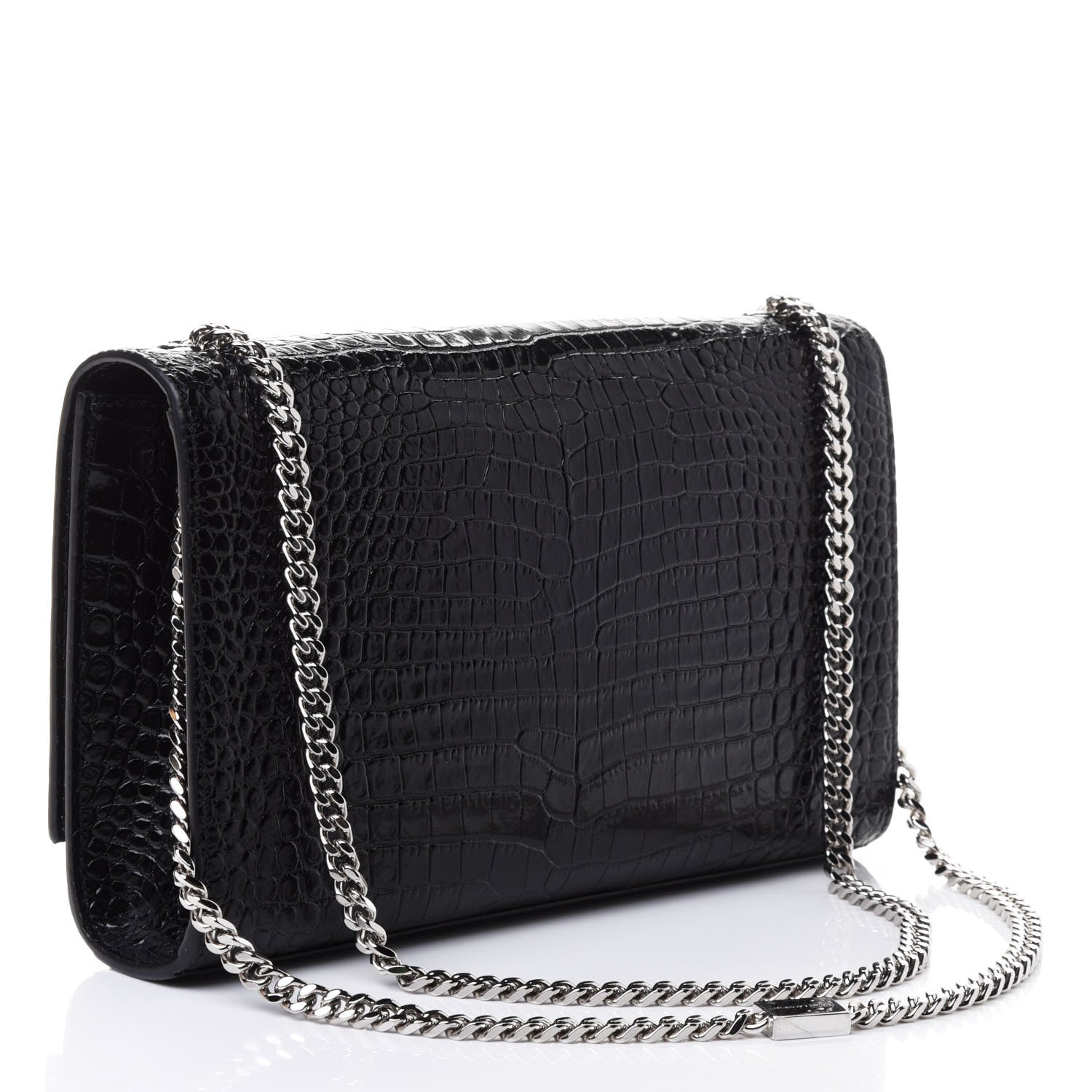 Saint Laurent Calfskin Crocodile Embossed Medium Classic Monogram Kate Tassel Satchel Black 2 of 4