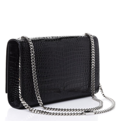 Saint Laurent Calfskin Crocodile Embossed Medium Classic Monogram Kate Tassel Satchel Black 2 of 4