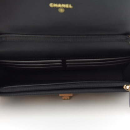 Chanel Calfskin Crocodile Embossed Graffiti 2.55 Cocodile Reissue Wallet On Chain WOC Black Gold 5 of 12