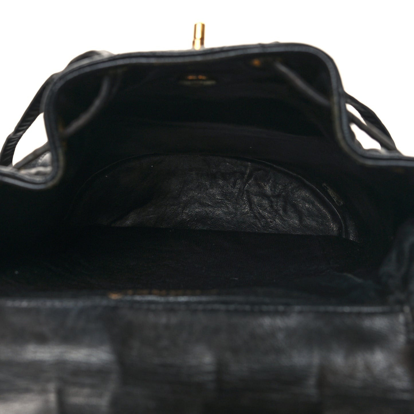 Lambskin Quilted Drawstring Backpack Black