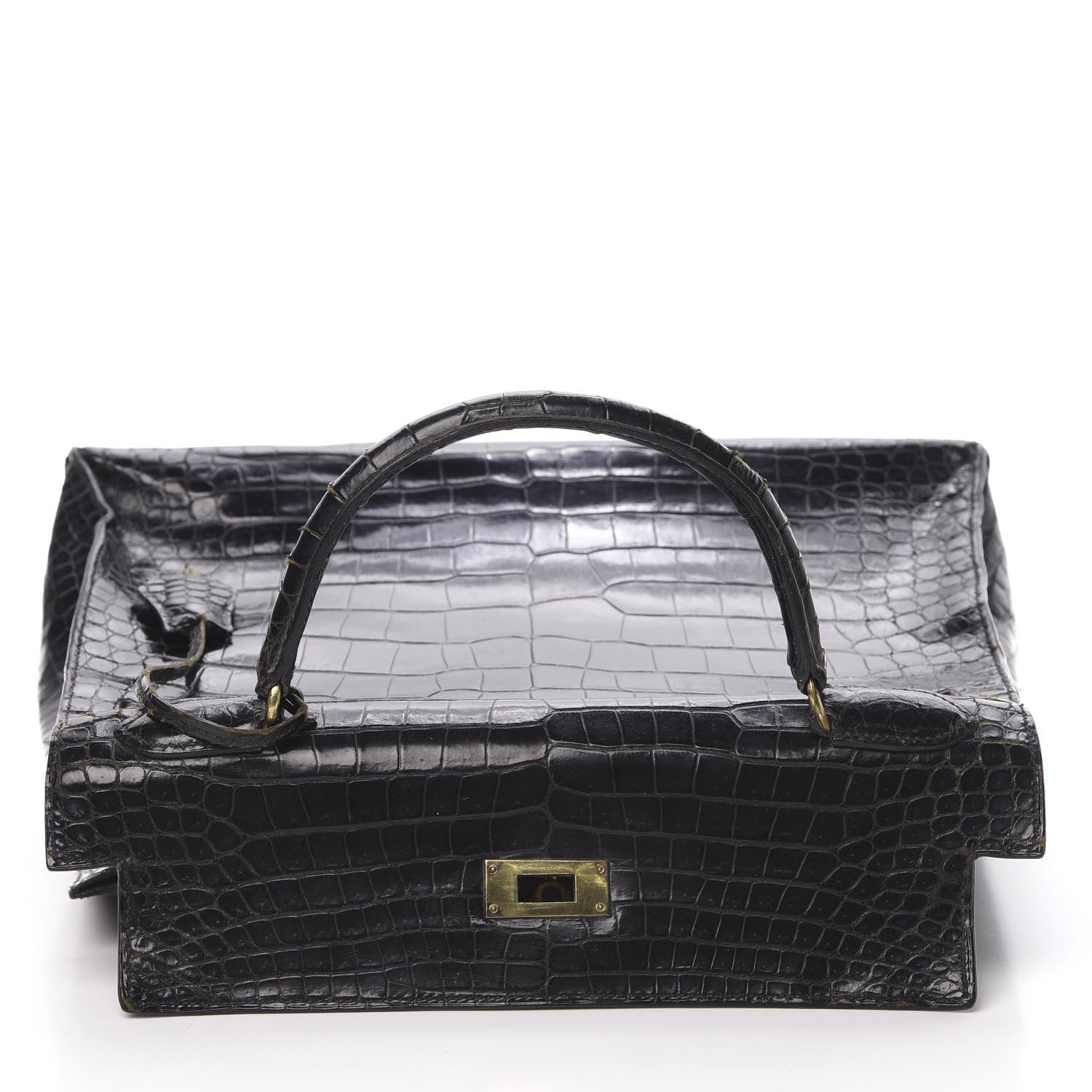 Hermes Shiny Porosus Crocodile Kelly Sellier 32 Black 16 of 50