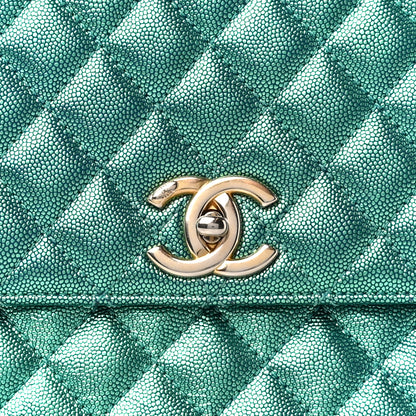 Chanel Metallic Caviar Quilted Small Coco Handle Flap Blue 9 of 11