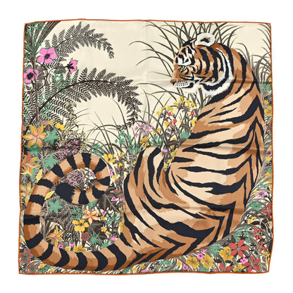 Hermes Silk Tyger Tyger Scarf 70 Beige Dore Orange Cuit Vert 1 of 3