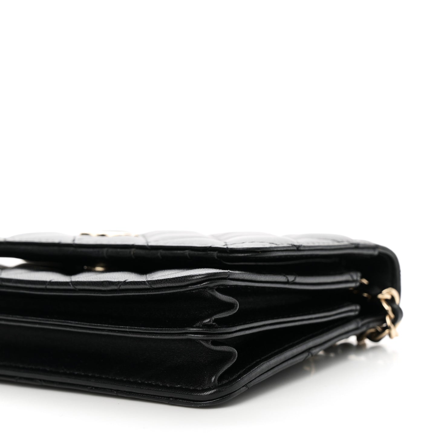 Lambskin Quilted Mini Camellia Bow Wallet On Chain WOC Black