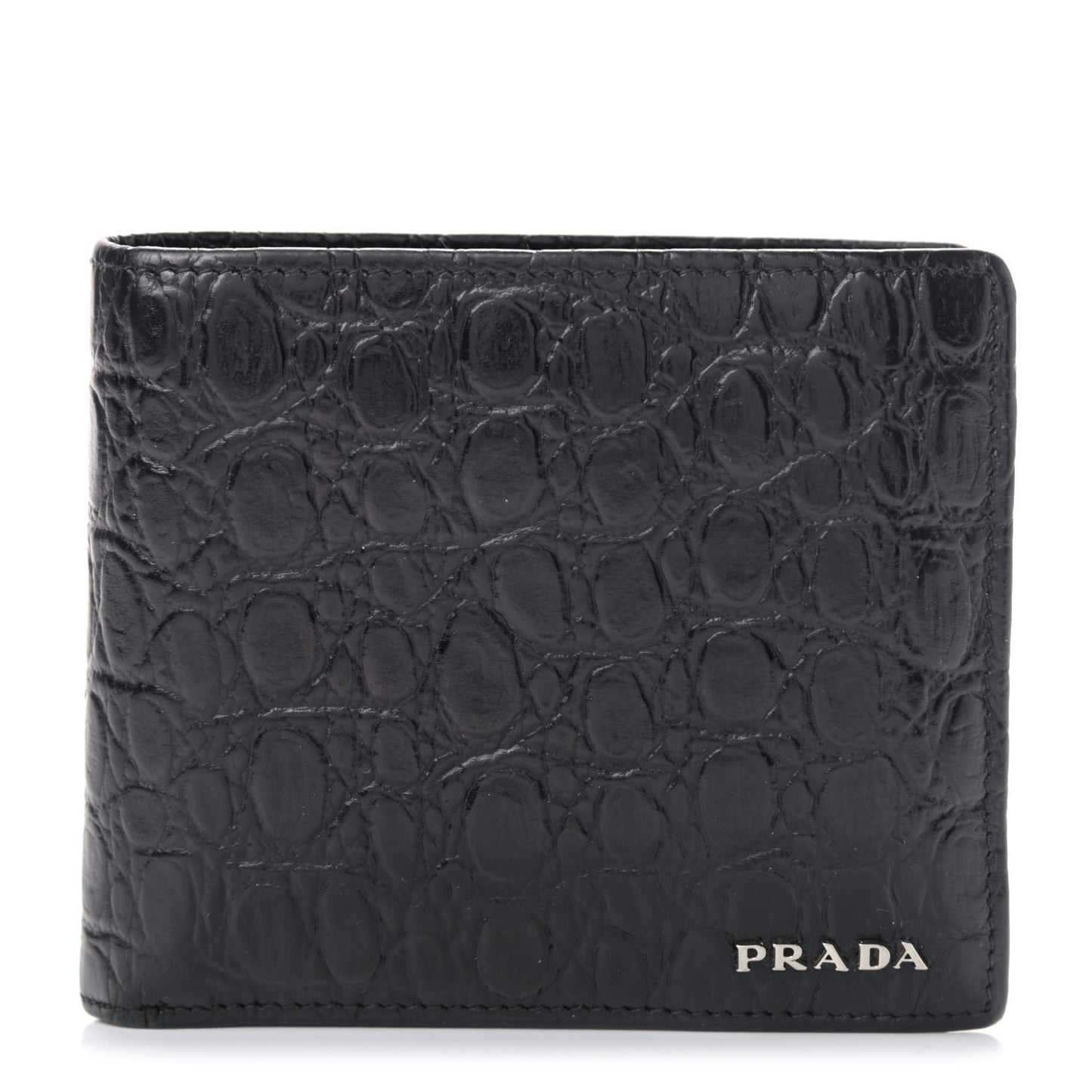 Calfskin Crocodile Embossed Billfold Wallet Black