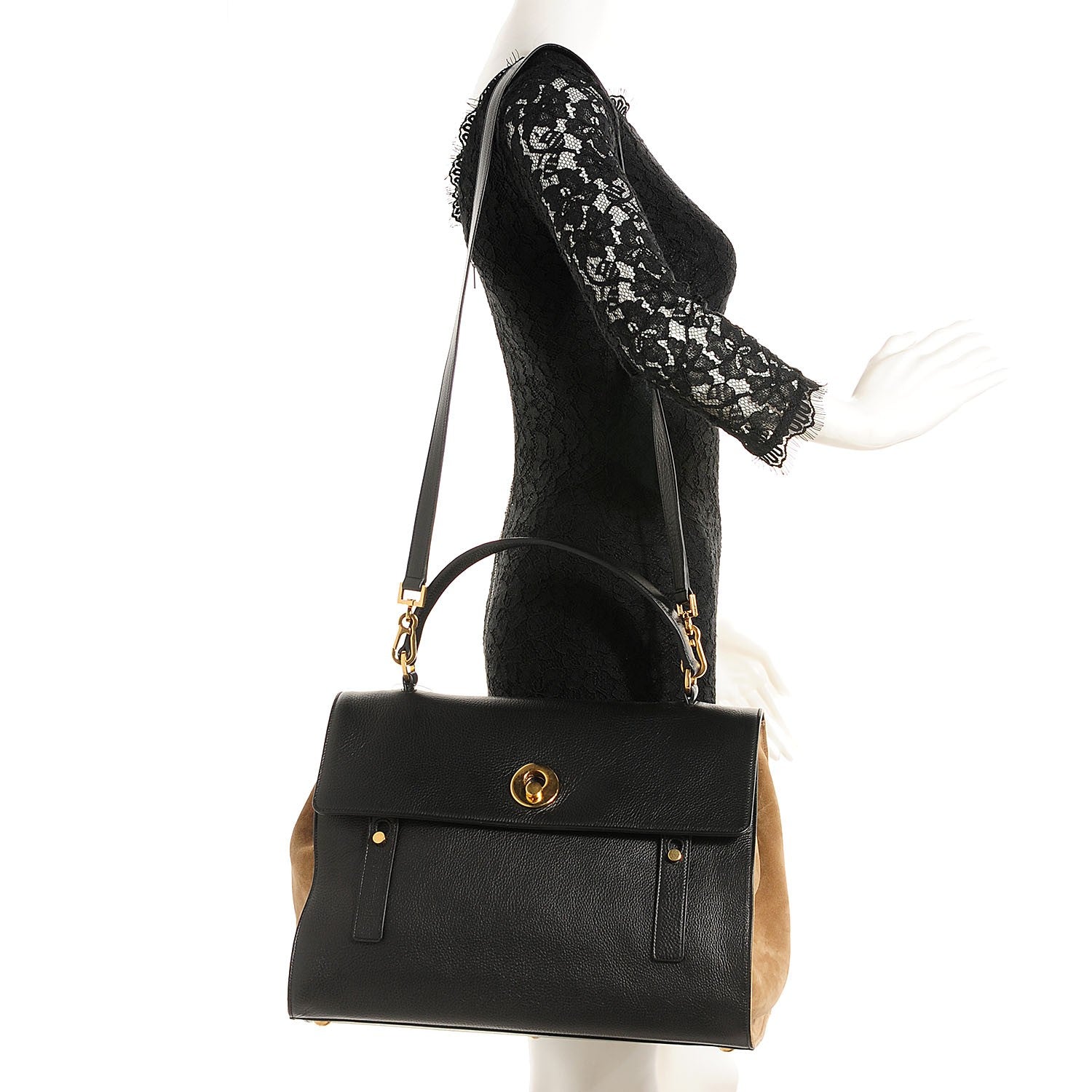 Saint Laurent Calfskin Suede Large Muse Two Black Beige 2 of 9