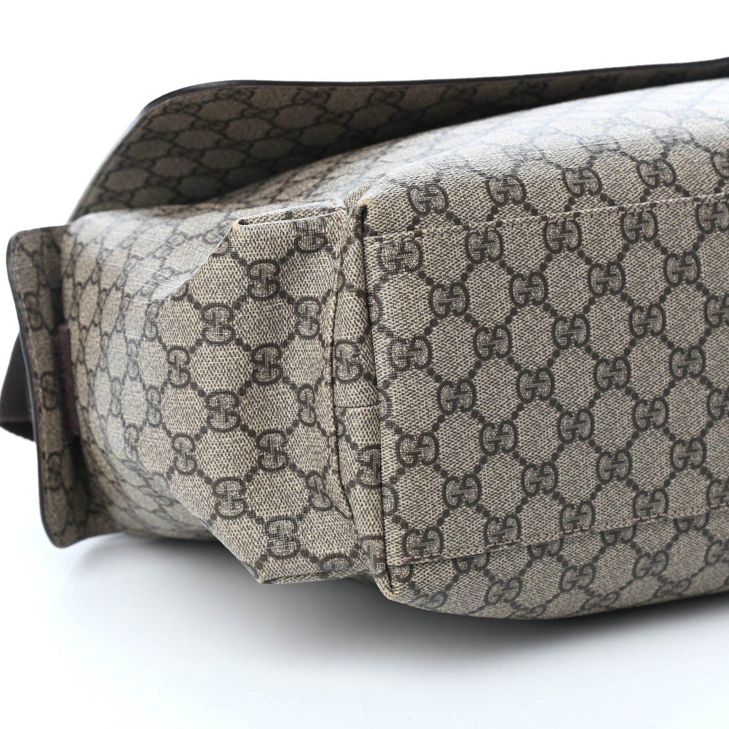 Gucci GG Supreme Monogram Selleria Calfskin Messenger Diaper Bag Beige Ebony Cocoa Dark Chocolate 8 of 9