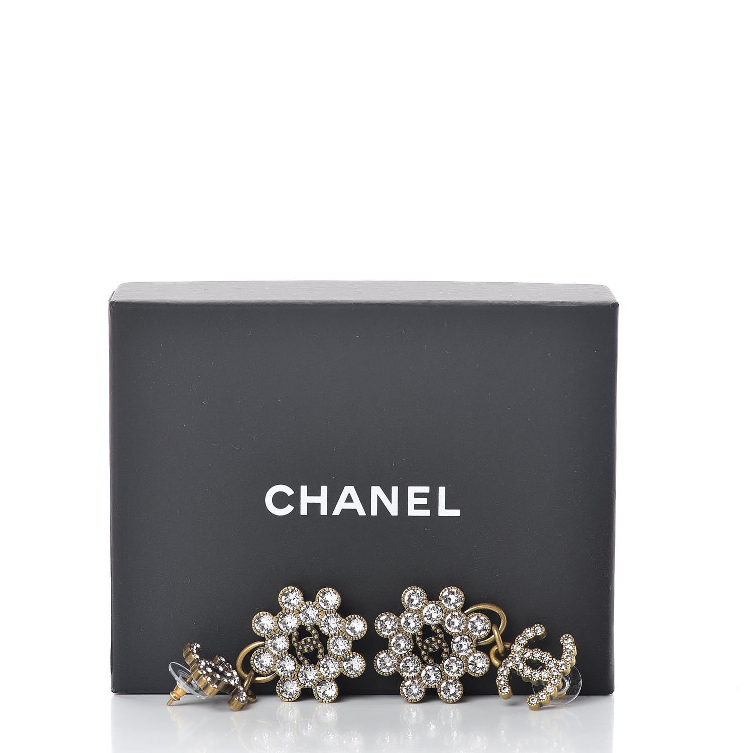 Chanel Crystal Strass CC City of Lights Cluster Dangle Earrings Gold 5 of 5
