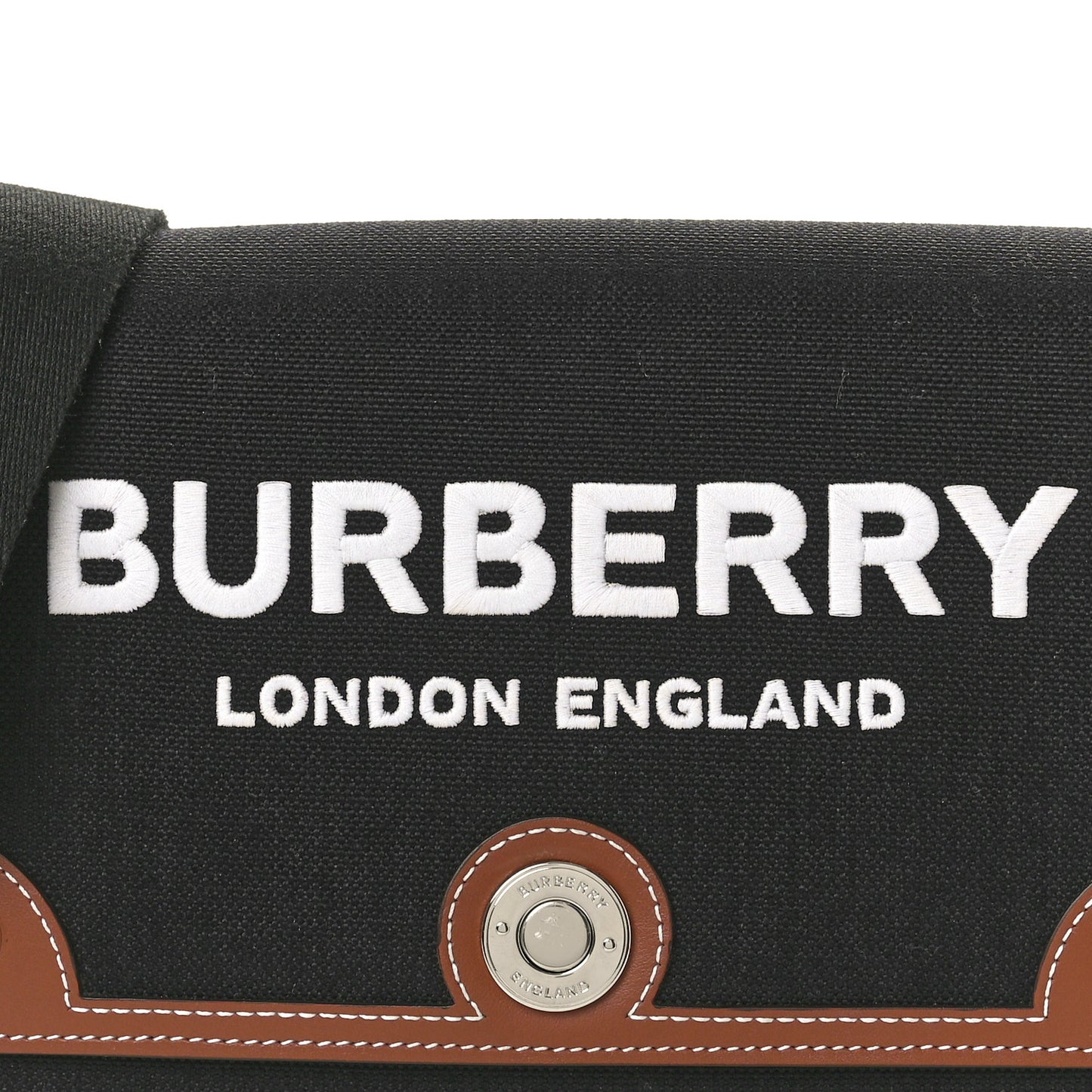 Canvas Horseferry Print Note Crossbody Bag Black Tan