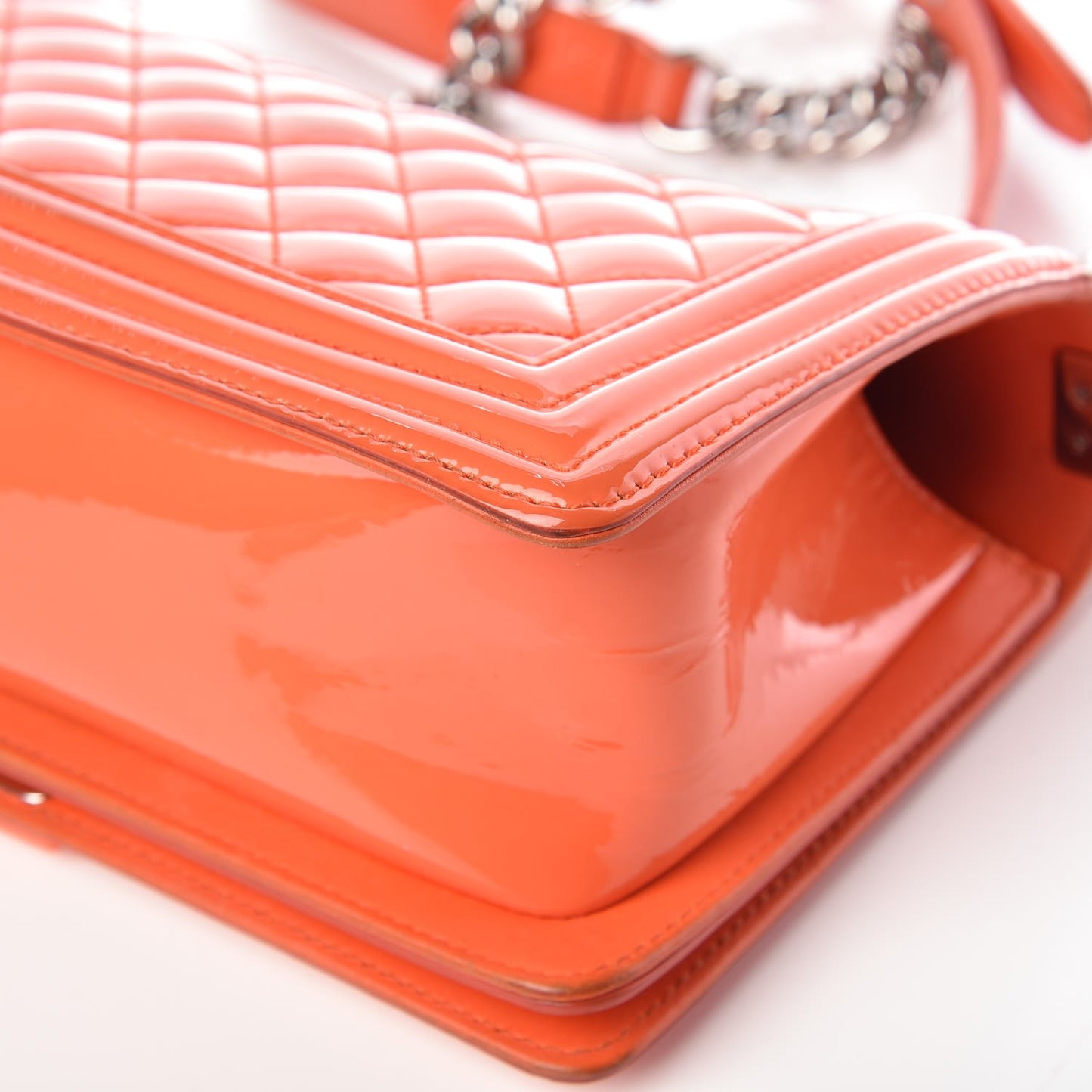 Patent Quilted Medium Plexiglass Boy Flap Orange