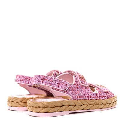 Chanel Tweed Lambskin Velcro Dad Sandals 38.5 Pink Multicolor 4 of 9