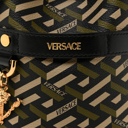 Versace Coated Canvas La Greca Mini Bucket Bag Black Green Beige 6 of 9