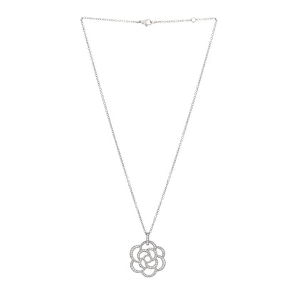Chanel 18K White Gold Diamond Camelia Ajoure Pendant Necklace 3 of 5