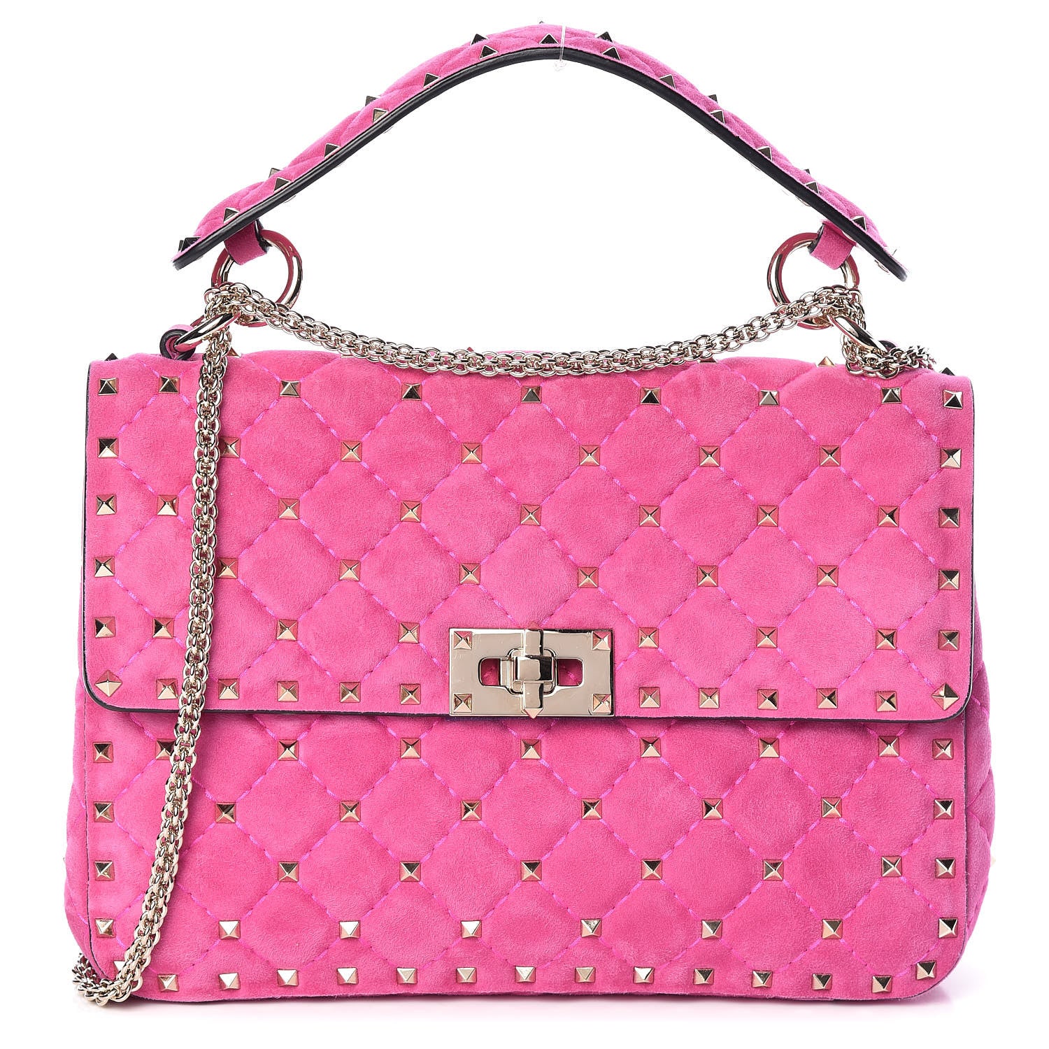 Valentino Garavani Suede Medium Rockstud Spike Shoulder Bag Bright Fuxia 1 of 10